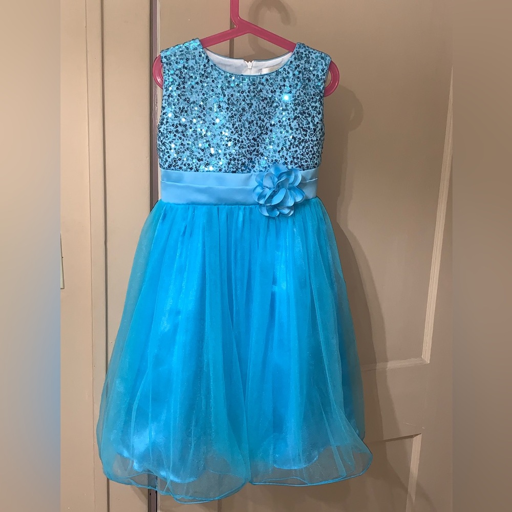 Uhnice Girls special occasion blue sparkle knee length dress